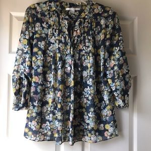 LC Lauren Conrad, Dark Blue Floral Blouse